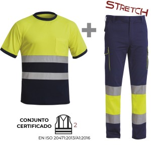 CONJUNTO CLASE 2 ALTA VISIBILIDAD BICOLOR. CAMISETA y PANTALÓN STRETCH