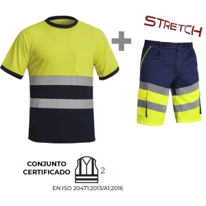CONJUNTO CLASE 2 ALTA VISIBILIDAD BICOLOR. CAMISETA y BERMUDA STRETCH