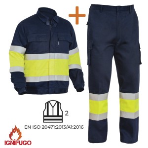 CONJUNTO IGNÍFUGO CLASE 2 ALTA VISIBILIDAD. CAZADORA SARECO AV y PANTALÓN SARECO AV