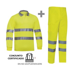 CONJUNTO POLO MANGA LARGA Y PANTALÓN TERGAL ALTA VISIBILIDAD ADEEPI - CLASE 3