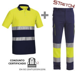 CONJUNTO CLASE 2 ALTA VISIBILIDAD BICOLOR. POLO y PANTALÓN STRETCH