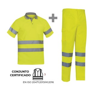 CONJUNTO POLO MANGA CORTA Y PANTALÓN TERGAL ALTA VISIBILIDAD ADEEPI - CLASE 3