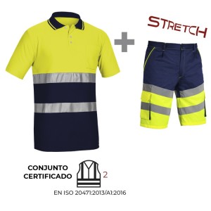 CONJUNTO CLASE 2 ALTA VISIBILIDAD BICOLOR. POLO y BERMUDA STRETCH