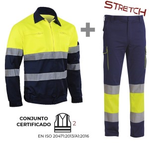 CONJUNTO CLASE 2 ALTA VISIBILIDAD BICOLOR. CAZADORA y PANTALÓN STRETCH